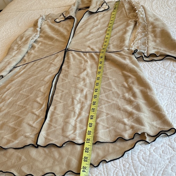 Vintage Textured Jacket Womens Large Light Tan Black Bows Mesh Artsy Lagenlook - Picture 11 of 17